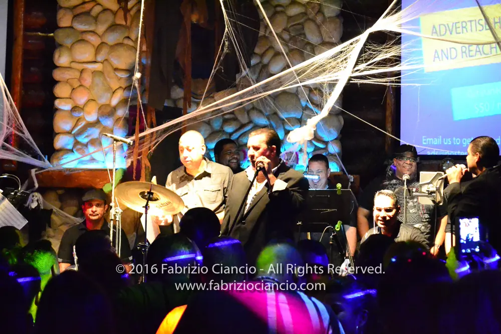 Live band on an illuminated stage
